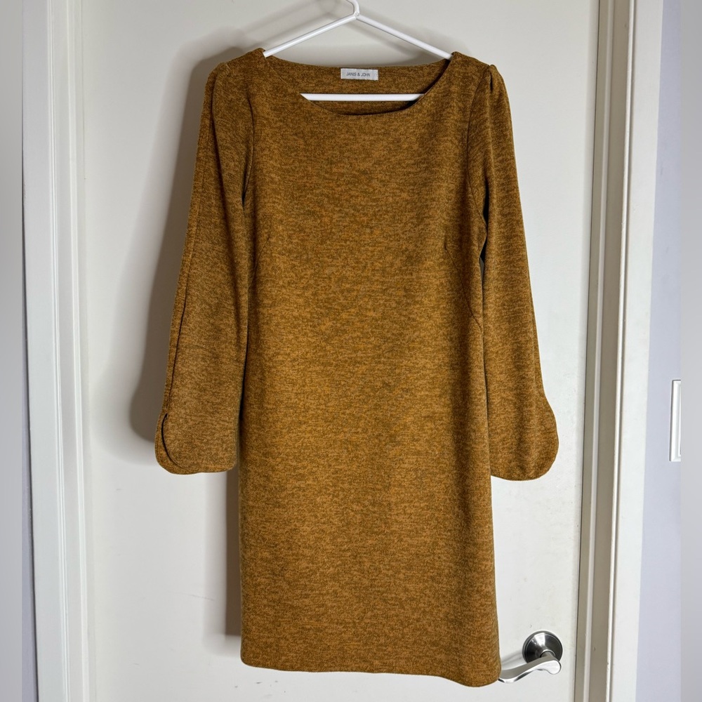 Chic and Retro Long Sleeve French Mustard Dress - Size M/L
